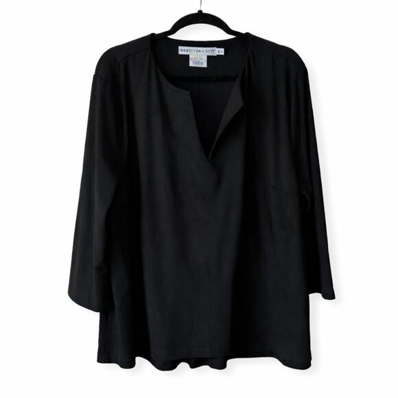 Gretchen Scott Velvet Feel Blouse Black V-Neck 3/4 Sleeve Women’s XL - Picture 1 of 4